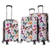 Infinity Leather Hard Shell 4 Wheel Suitcase Set Butterfly Print Luggage Cabin Travel Bag