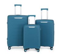 Infinity Leather Hard Shell Classic Suitcase Set 8 Wheel Cabin TSA Luggage Case Holiday Travel in Blue Infinity Leather Blue