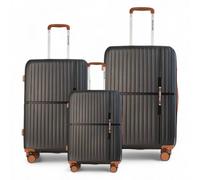 Infinity Leather Hard Shell Strong Suitcase 8 Wheel Cabin Luggage Holiday Travel Case In Black Black Large
