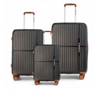 Infinity Leather Hard Shell Strong Suitcase Set 8 Wheel Cabin Luggage Holiday Travel Case in Black Infinity Leather Black