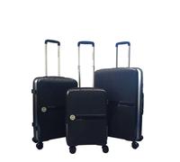 Infinity Leather Hard Shell Travel Luggage Suitcases In Black Black Medium
