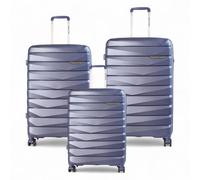 Infinity Leather Hard Shell Tsa Smoke Strong Suitcase 8 Wheel Cabin Luggage Holiday Travel Case In Blue Blue Medium