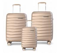Infinity Leather Hard Shell TSA Smoke Strong Suitcase Set 8 Wheel Cabin Luggage Holiday Travel Case in Beige Infinity Leather Beige