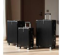 Infinity Leather Hardshell Alloy Frame Inspired 8 Wheel Abs Luggage Hard Shell Suitcase In Black Black