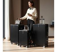 Infinity Leather Hardshell Rimowa Inspired 8 Wheel ABS Luggage Hard Shell Suitcase Set in Black Infinity Leather Black