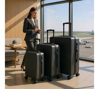 Infinity Leather Hardshell Suitcase Robust 8 Wheel Cabin Luggage Case Bag In Black Black Large
