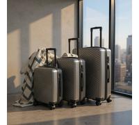 Infinity Leather Hardshell Suitcase Robust 8 Wheel Cabin Luggage Case Bag In Dark Grey Dark Grey Large