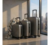 Infinity Leather Hardshell Suitcase Robust 8 Wheel Cabin Luggage Case Bag in Dark Grey | Size: Medium Infinity Leather Dark Grey Medium