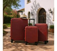 Infinity Leather Hardshell Suitcase Robust 8 Wheel Cabin Luggage Case Bag In Red Red