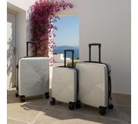 Infinity Leather Hardshell Suitcase Robust 8 Wheel Cabin Luggage Case Bag in Silver | Size: Large Infinity Leather Silver Large