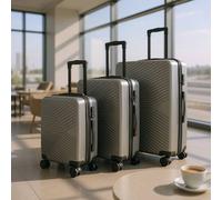 Infinity Leather Hardshell Suitcase Robust 8 Wheel Cabin Luggage Case Bag Set In Dark Grey Dark Grey One Size