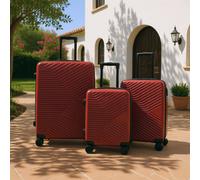 Infinity Leather Hardshell Suitcase Robust 8 Wheel Cabin Luggage Case Bag Set in Red Infinity Leather Red