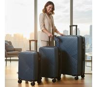Infinity Leather Hardshell Suitcase Robust 8 Wheel Cabin Luggage Case - Belgium In Blue Blue