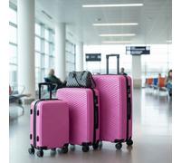 Infinity Leather Hardshell Suitcase Robust 8 Wheel Cabin Luggage Case - Belgium in Pink Infinity Leather Pink Cabin