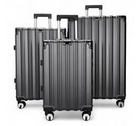 Infinity Leather Hardshell Suitcase Robust 8 Wheel Luggage Cabin Case Bag In Black Black