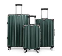 Infinity Leather Hardshell Suitcase Robust 8 Wheel Luggage Cabin Case Bag in Emerald | Size: Large Infinity Leather Emerald Large