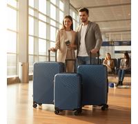 Infinity Leather Hardshell Suitcase Robust 8 Wheel Luggage Case Set of 3 - Belgium in Blue Infinity Leather Blue