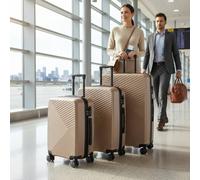 Infinity Leather Hardshell Suitcase Robust 8 Wheel Luggage Case Set Of 3 - Belgium In Gold Gold One Size
