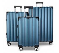 Infinity Leather Hardshell Suitcase Set Robust 8 Wheel Luggage Cabin Case Bag In Blue Blue