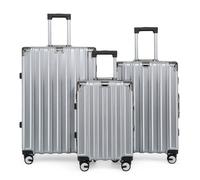 Infinity Leather Hardshell Suitcase Set Robust 8 Wheel Luggage Cabin Case Bag In Silver Silver