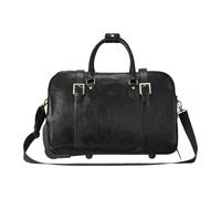 Genuine Leather Wheeled Travel Bag Large Rolling Duffle Weekender Business Carry On Suitcase - Black 50 x 32 x 27 cm
