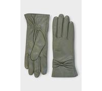 Infinity Leather Italian Leather Bow Design Soft Wool Lining Winter Gloves In Olive Olive L