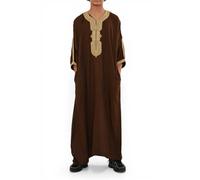 Infinity Leather Kids Boys Brown Moroccan Thobe Eid Djellaba Arab Embroidery Gandoura Ramadan Robe Jubba