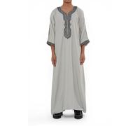 Infinity Leather Kids Boys Grey Moroccan Thobe Robe Djellaba Arab Short Sleeve Charcoal Embroidery Gandoura Jubba