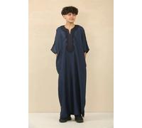 Infinity Leather Kid's Boys Moroccan Thobe Djellaba Jubba Robe Eid - Navy Blue - 14-15 Years