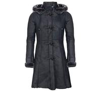Infinity Leather Ladies Black Snowtip Merino Shearling Sheepskin Hooded Duffle Coat S
