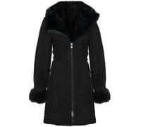 Infinity Leather Ladies Suede Merino Sheepskin Coat-Samara - Black - UK 2XL/18 | EU 44 | US 14