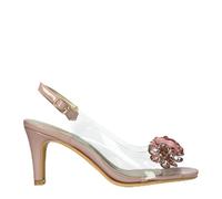 Infinity Leather Laura Vita Women’s Mira 05 Clear Rose Pink Slip-On Cinderella Tapered Pump Heel Ankle Strap Sandals