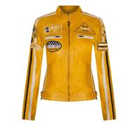 Infinity Leather Leather Biker Racing Badges Jacket-Agadir In Yellow Yellow 24
