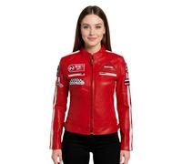 Infinity Leather Leather Biker Racing Badges Jacket-Dalby In Red Red