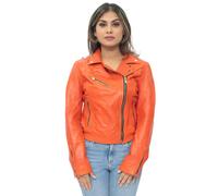 Infinity Leather Leather Classic Biker Brando Jacket-Baku In Orange Orange 12