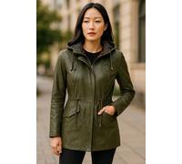 Infinity Leather Leather Hooded Parka Jacket-Clare In Green Green 10