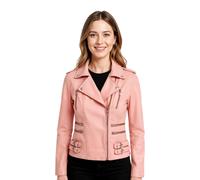 Infinity Leather Leather Teal Brando Biker Jacket-Constantia In Baby Pink Baby Pink