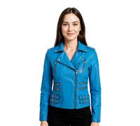 Infinity Leather Leather Teal Brando Biker Jacket-Constantia In Blue Blue