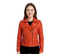 Infinity Leather Leather Teal Brando Biker Jacket-Constantia In Orange Orange