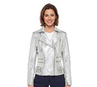 Infinity Leather Leather Teal Brando Biker Jacket-Constantia In Silver Silver