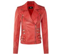 Infinity Leather Leather Vintage Brando Biker Jacket-Orlando In Red Red