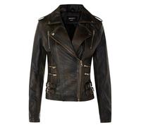 Infinity Leather Leather Vintage Brando Biker Jacket-Orlando In True Black True Black