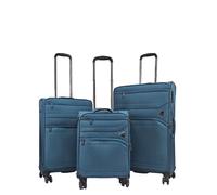 Infinity Leather Lightweight Blue Suitcases 8 Wheel Luggage Travel Cases Soft Laptop Holiday Bag