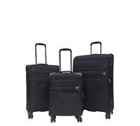 Infinity Leather Lightweight Black Suitcases 8 Wheel Luggage Travel Cases Soft Laptop Holiday Bag