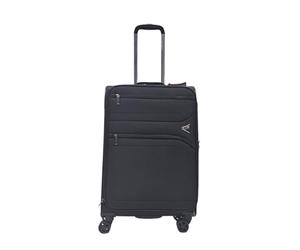Infinity Leather Lightweight Black Suitcases 8 Wheel Luggage Travel Cases Soft Laptop Holiday Bag