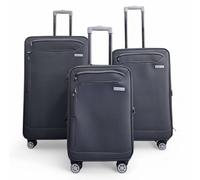 Infinity Leather Lightweight Soft Shell 8 Wheels Luggage Cabin Holiday Suitcase In Black Black Medium