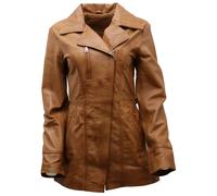 Infinity Leather Md Length Leather Biker Jacket-Okehampton In Tan Tan 24