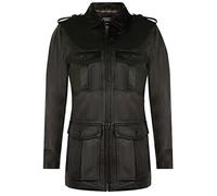 Infinity Leather Men’s Black Casual Parka Safari Multi-Pocket Collar Trench Reefer Jacket Coat M