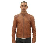Infinity Leather Men’s Classic Fitted Leather Biker Jacket-Austin - Tan - UK 3XL | EU 56 | US 46