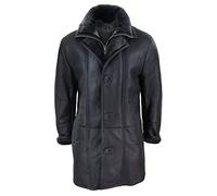 Infinity Leather Mens 3/4 Duffle Jacket Real Sheepskin Long Smart Casual Button Zip Warm - Black xs